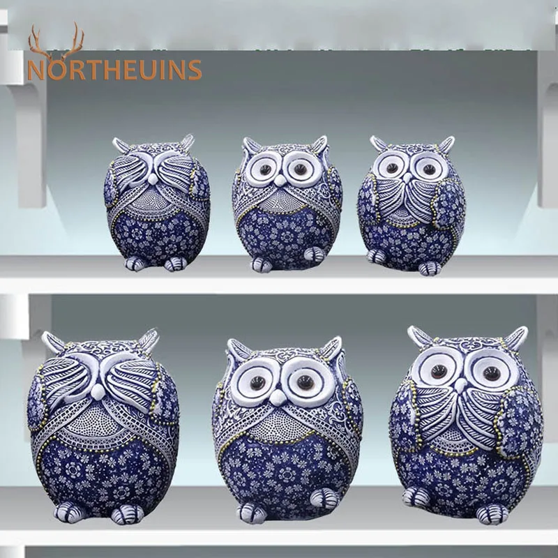 

NORTHEUINS 3 Pcs/set Resin Owl Figurines for Interior Mini Animals Ornaments Statues Home Living Room Garden Decor Accessories