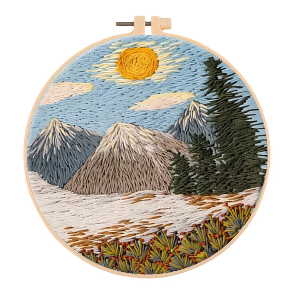 Merry Christmas Needlework Embroidery Kit with Pattern Cotton Threads Needles Hoop Handmade Sewing Art Craft Kit for Adults