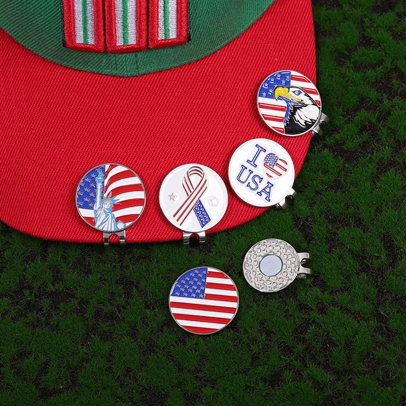 New Golf Ball Hat Clip I Love USA American Flag Design Magnetic Alloy Marker Golf Caps Clips Accessories Gift for Lover