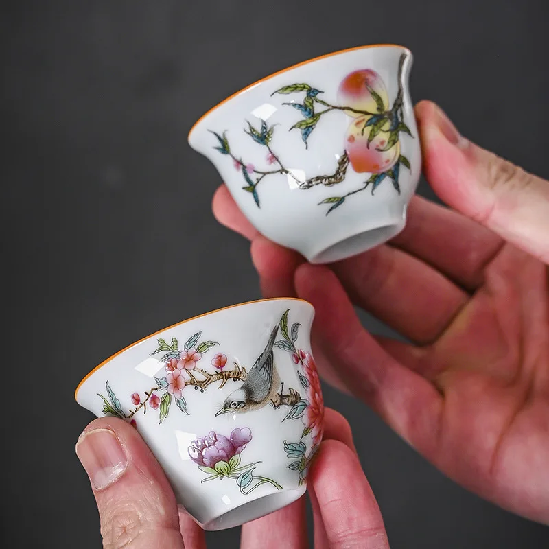 Palace Ceramic Teacup Hand Painted Flowers Tea Bowl Handmade Tea Cup Tie Guanyin Pu'er Home white Porcelain Set 60ml 1 Pc