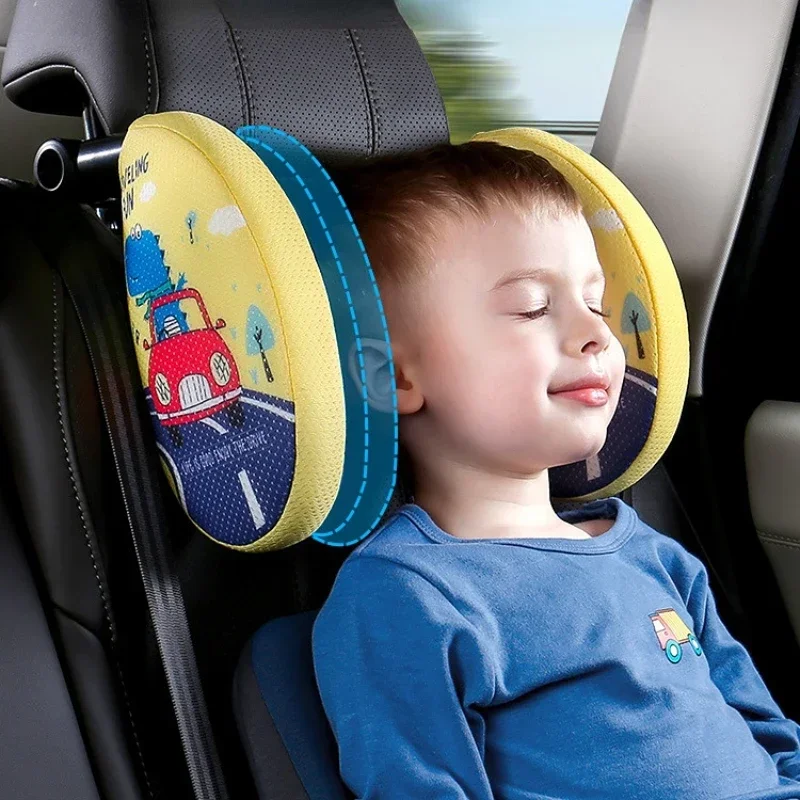 Car Headrest Pillow auto seat head support for Kids, Cartoon Road Pal Headrest, Adjustable Car Seat Head Neck Support, U Shaped Sleeping Pillow