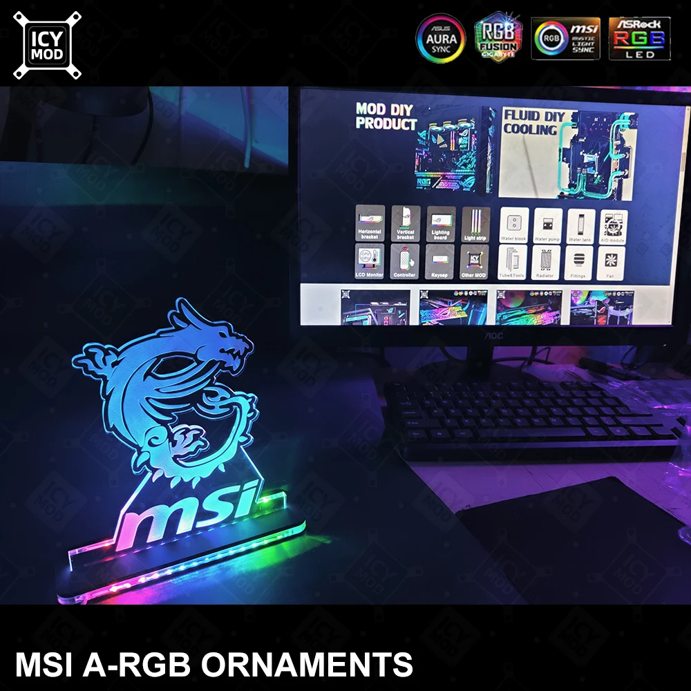 Msi Gaming Figura A-rgb Arco-íris Led Acrílico Painel de Iluminação 5v3pin Místico Iluminação pc Água Refrigerar Mod Crença Dragão Decoração - Imagem 3