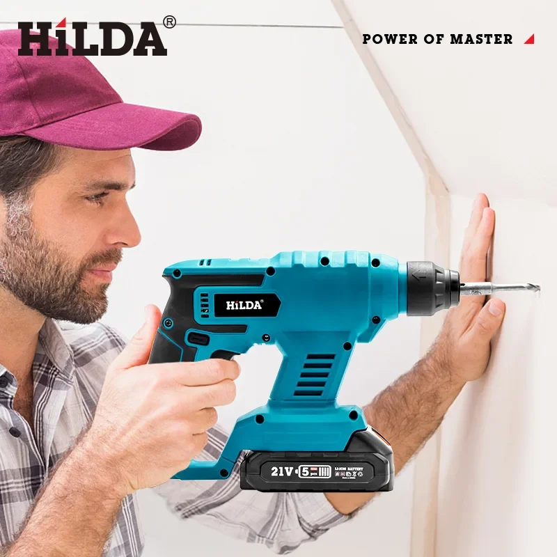 21V Brushless Electric Hammer Impact Drill Cordless Drill Multifunction Rotary Rechargeable Power Tools for Makita 18V Battery 5