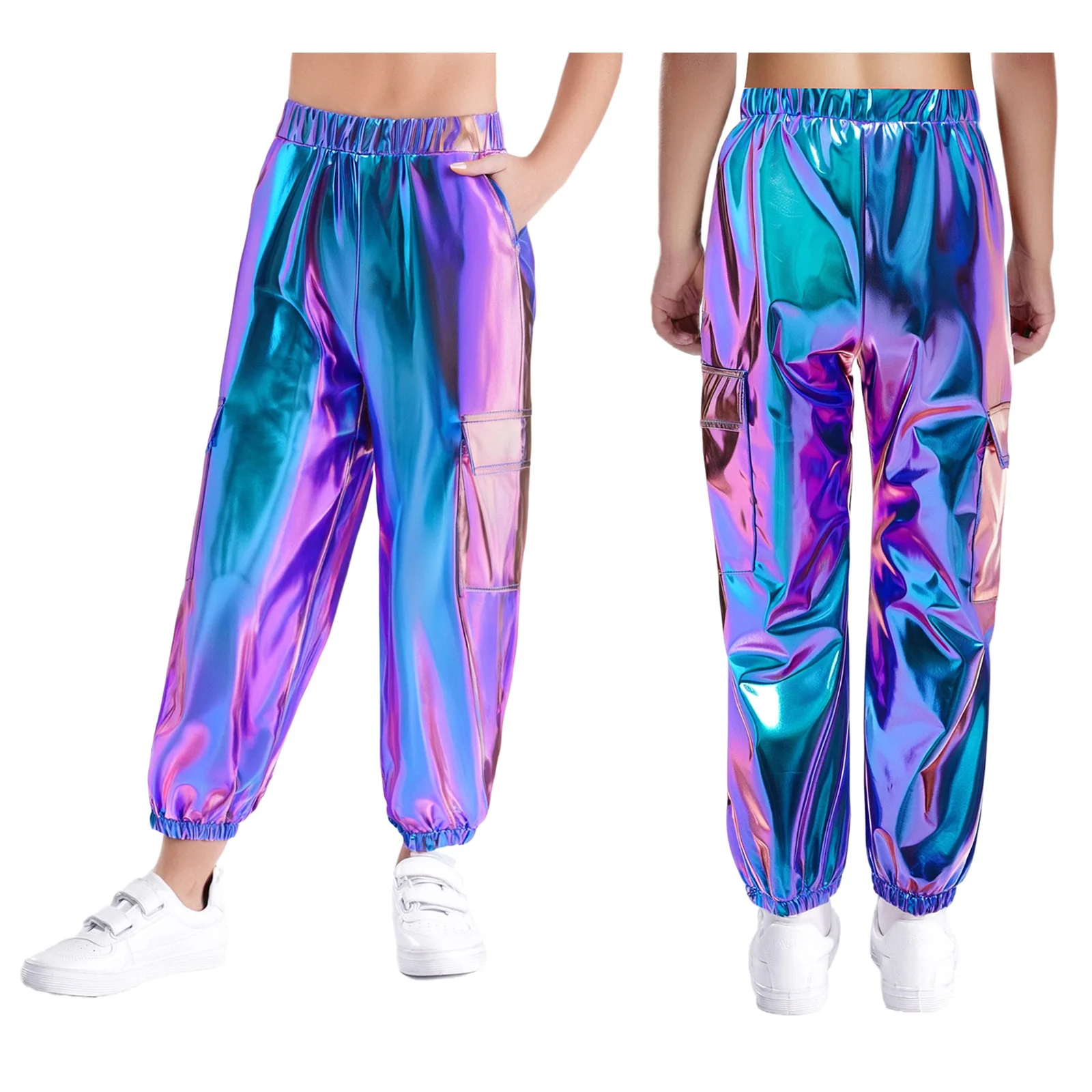 Jungen Mädchen Hip Hop Jazz Street Dance Hosen Mode Metallic Glänzenden Elastischen Bund Hosen Skateboard Leistung Kostüm – Detail 8