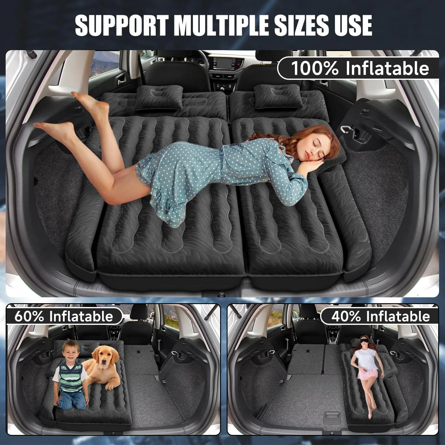 Inflatable SUV Air Mattress Bed Car Mattress for SUV Double-Sided Flocking Travel Camping Bed Car Air