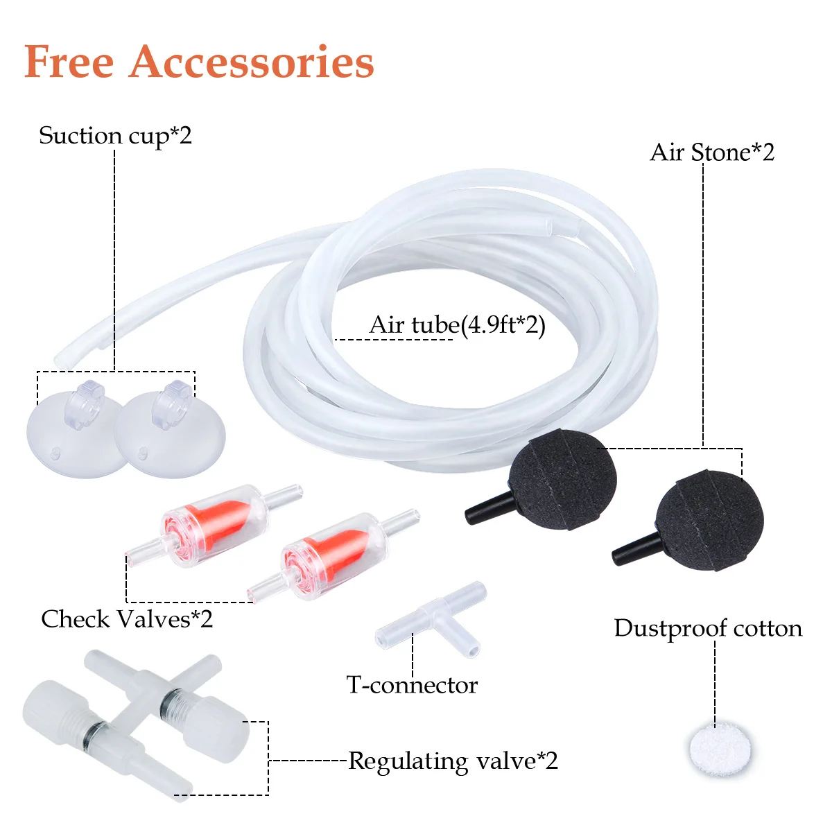 Aquarium Air Pump 2 Outlet, 5W Quiet Oxygen Pump Fish Tank Aerator Pump  with Air Tube Air Stone, for Fish Tank 