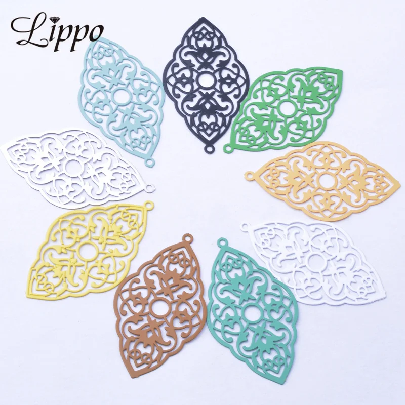 30 Stück/Set AB7281 43*25 Messing-Filigran-Anhänger Bunte Schmuckanhänger Ohrring-Materialien Geeignet für DIY-Ohrringe