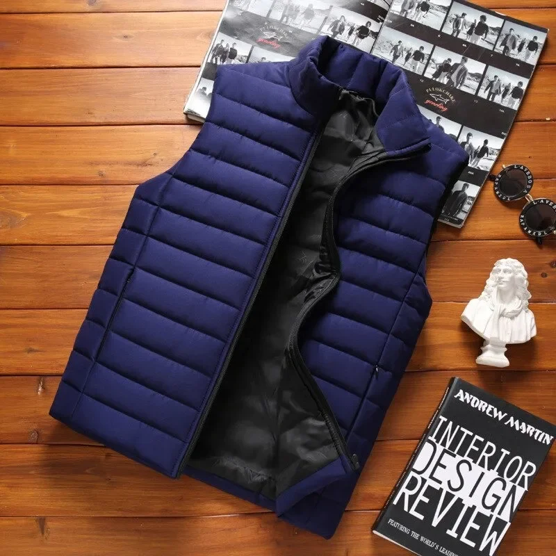 Aiwetin Men' Sleeveless Vest Jackets Winter Fashion Male Cotton-Padded Vest Coats Men Stand Collar Warm Waistcoats Clothing 5XL