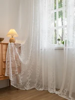 1pc Luxury Tulle For Living Room Embroidery Floral Pattern Faux Pearl Decor Single Panel Sheer Curtain 1