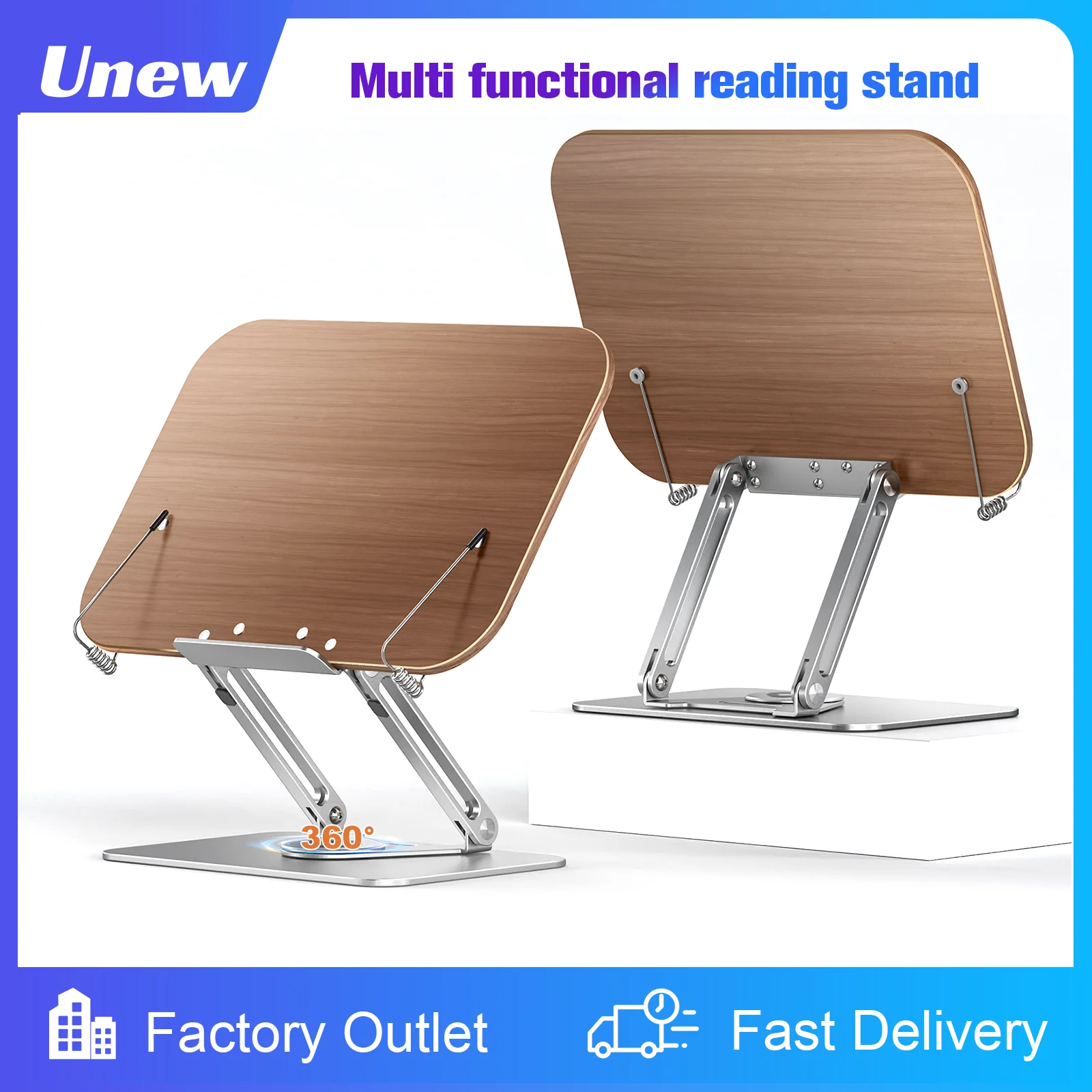 360&deg; Rotating Adjustable Reading Bookshelf Stand-Foldable Desktop Teaching Bookshelf with Elastic Page Clip, Ideal for Books,