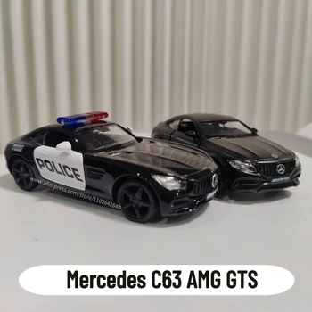 1:36 Metal Diecast Car Model Repilca Mercedes C63 AMG GTS Scale Miniature Collection Vehicle Hobby Kid Toy for Boy Xmas Gift