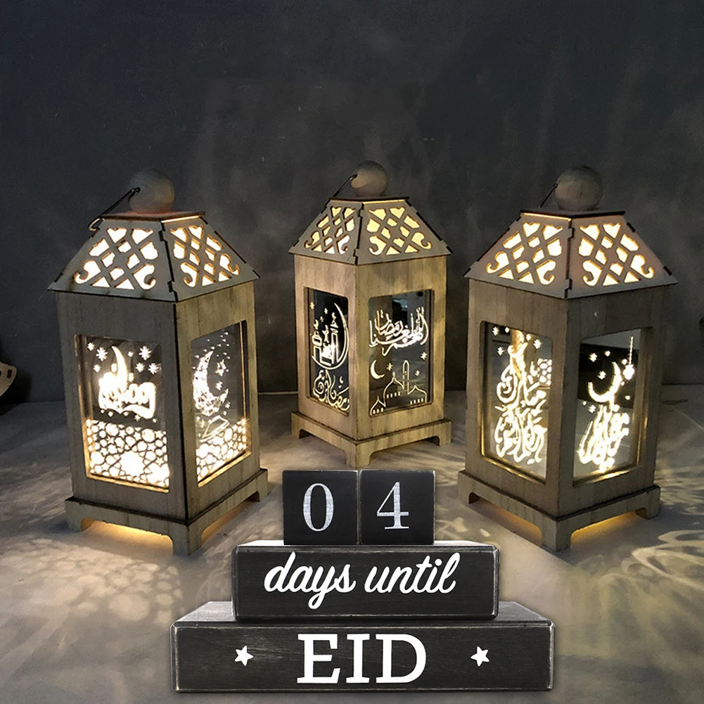 4 Pieces Ramadan Calendar Block Set Ramadan Advent Countdown Eid Calendar Wooden Ornament Block For Home Table Decor