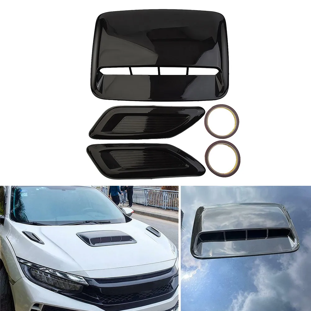 

3pcs ABS Bug Shields Car Engine Hood Scoop Cover Air-Flow Intake-Vent Scoop Bonnet Decoration Engine Hood Center Side Cover