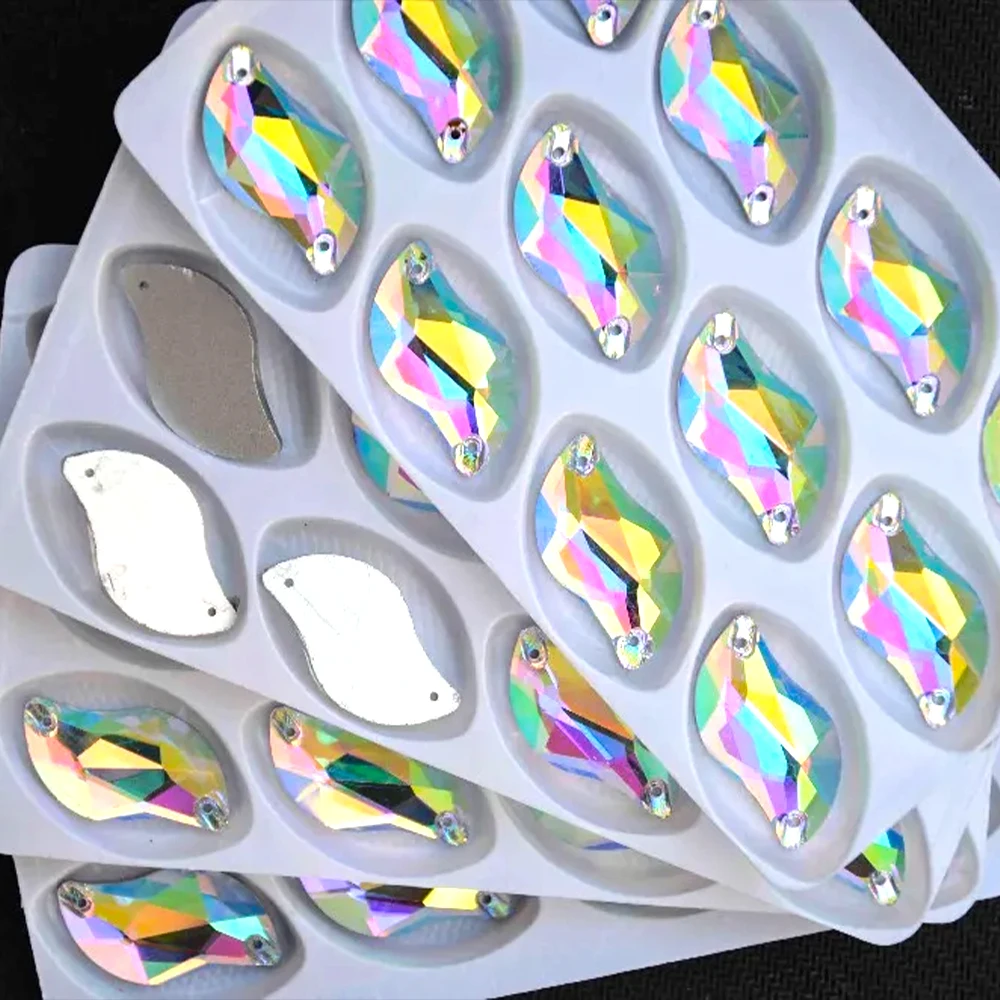 모든 크기의 유리 크리스탈 S 모양 바느질 보석 구슬, 반짝이는 크리스탈 클리..