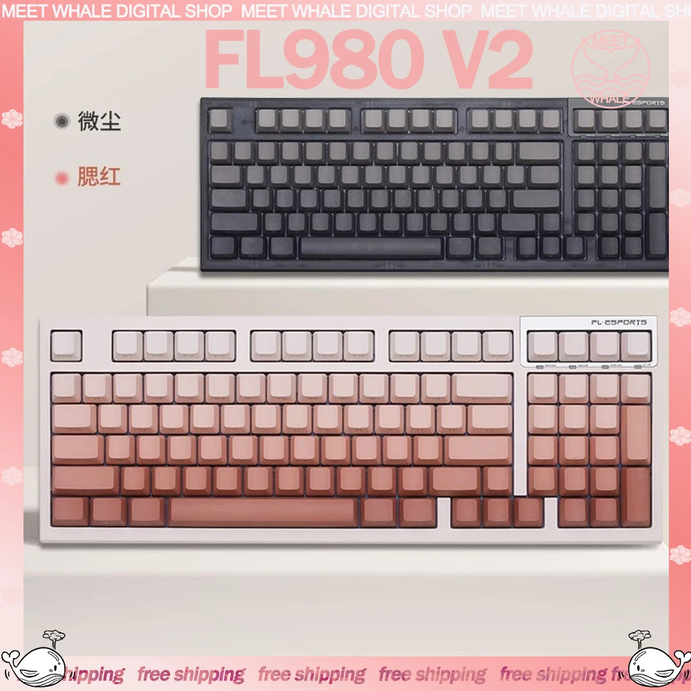 Игровая механическая клавиатура FL ESPORTS FL980 V2, 3 режима, 2,4 ГГц, Беспроводная Bluetooth клавиатура PBT 97 клавиш, игровая клавиатура с горячей заменой, подарки