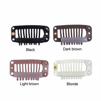50 clip per estensioni dei capelli clip nell'estensione dei capelli capelli umani 32 mm clip metalliche a scatto a 9 denti con fermaglio per capelli posteriore in silicone
