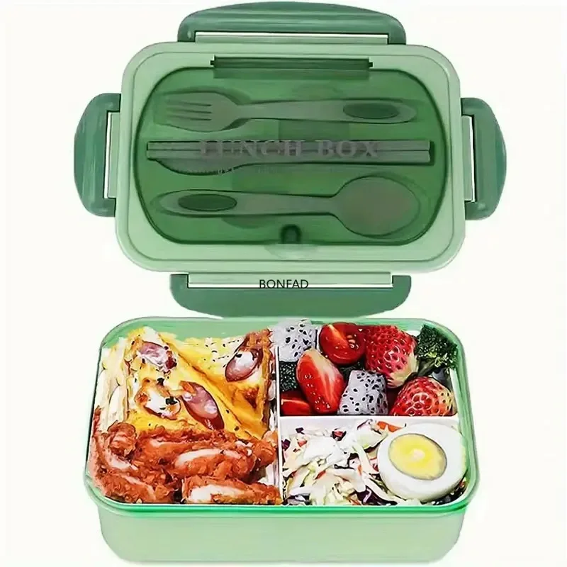 1200ml Bento Style Lunch Container with 3 Separate Leak-Proof Compartments Includes Utensil BPA-Free Material for Camping Trips