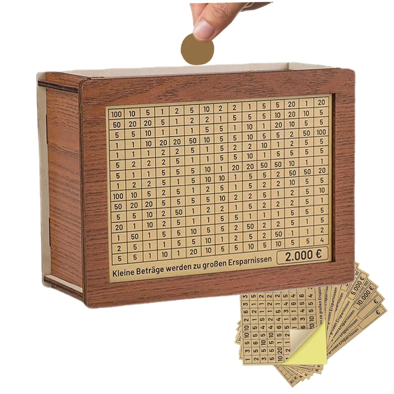 Retro 10000 Euro Money Box Piggy Bank Wood Money Bank Reusable Moneybox with Saving Goal and Numbers Storage Japanese Gift Boxes 4