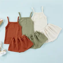 Ensemble 2 pièces d'été pour filles, vêtements pour enfants en bas âge, Style Simple, ample, couleur unie, sans manches, débardeur, short, 2022 