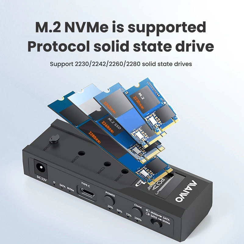 MAIWO 듀얼 베이 M.2 Nvme 케이스 및 SATA HDD 도킹 스테이션, C타입 도킹 스테이션, 3.5Quot, 복제 복사기