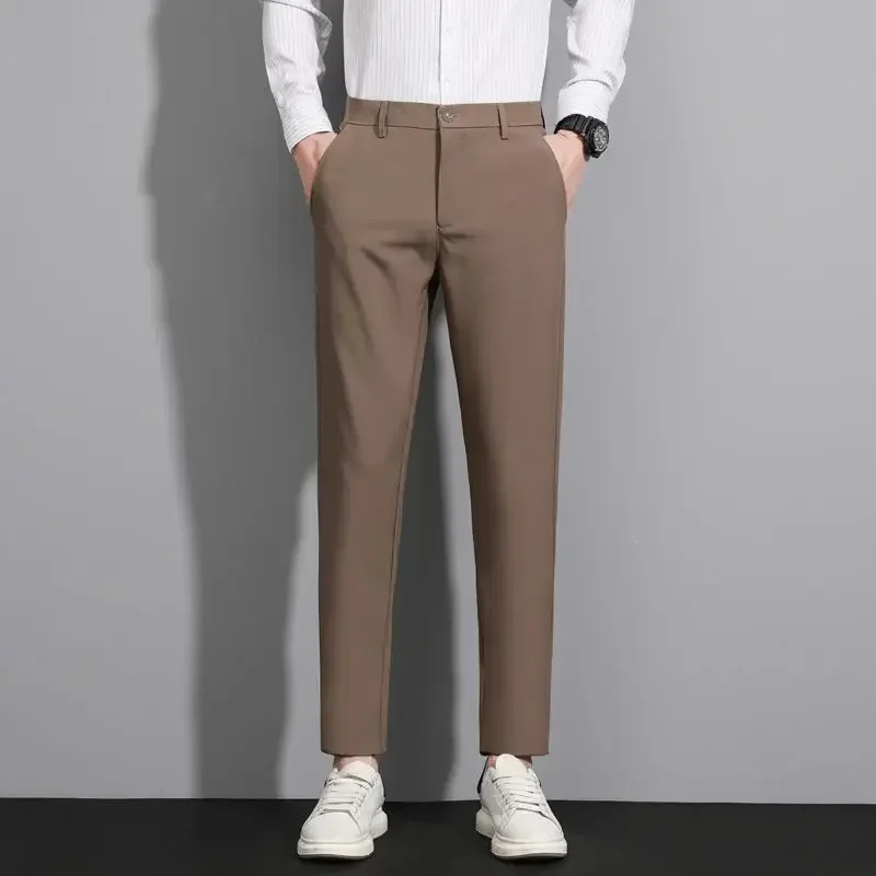 thumbnail image 1 of Pantalones de traje de hombre de talla grande Pantalones de verano rectos para hombre Negro Lujoso coreano Reseñas Muchas prendas de trabajo baratas 2024 Tela nueva en, 1 of 5