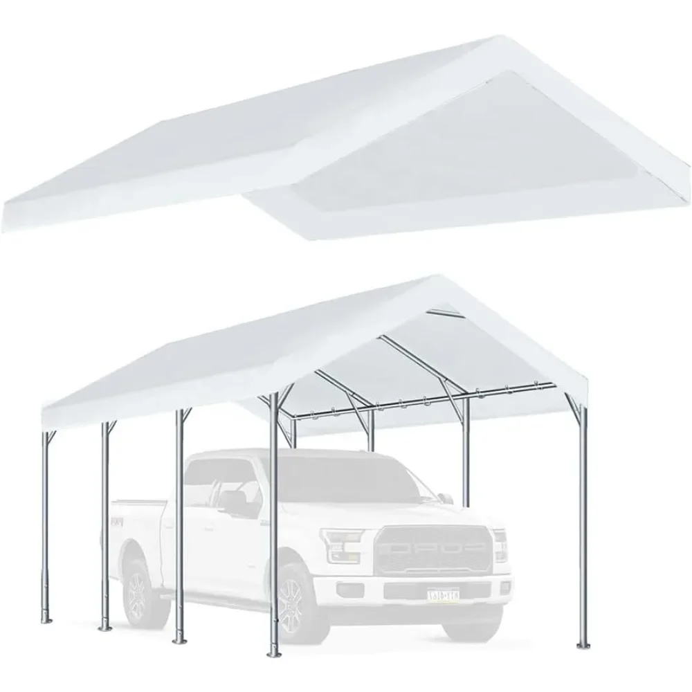 

Carport 10'x20' Carport Canopy Tent Garage Only Replacement Top Tarp Car Shelter Cover With Ball Bungee White (Top Cover Only