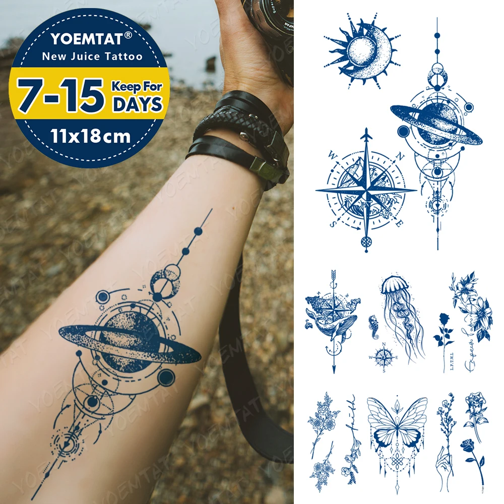 

Semi-Permanent Waterproof Temporary Tattoo Sticker Universe Compass Planet Genipin Herbal Jellyfish Juice Lasting Ink Fake Tatoo