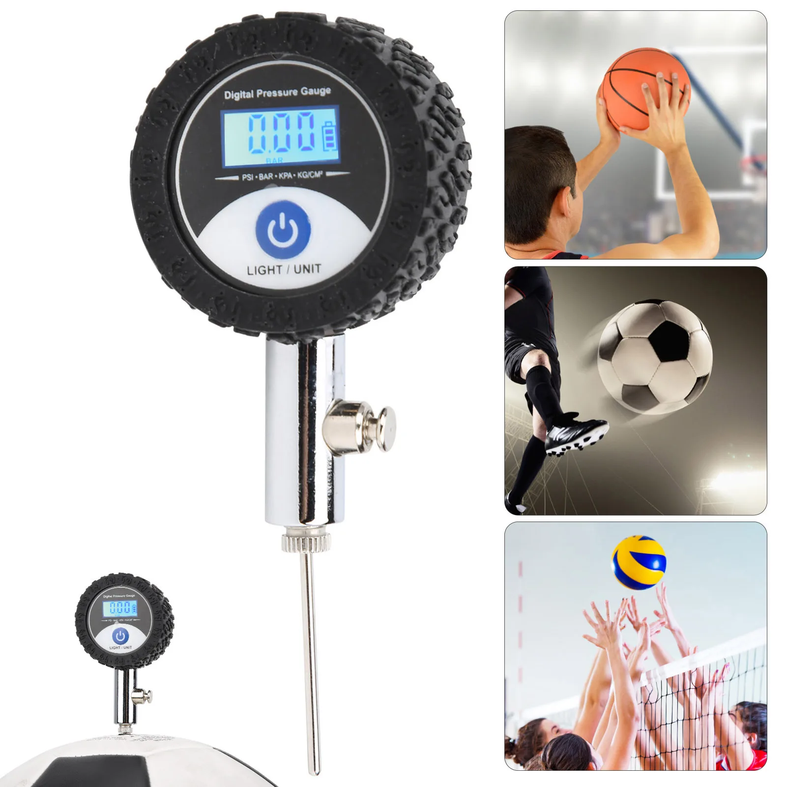 Soccer Ball Pressure Gauge Metal Handheld Soccer Ball Barometer Volleyball Basketball Barometers with Digital Display 5