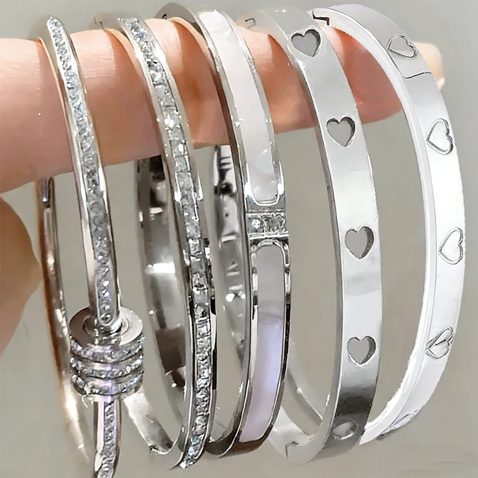 ZAKOL New Buling Pink Crystal Zirconia Stainless Steel Bracelet for Women Versatile Stackable Jewelry Waterproof Bangle Gift 2
