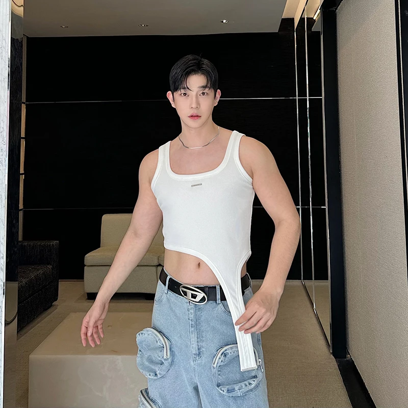 2024 Summer Men's Suit Tight Vest Men's Handsome All-Match Fashion Short Knitted Underwear Top Solid Color Shorts Two-Piece Set