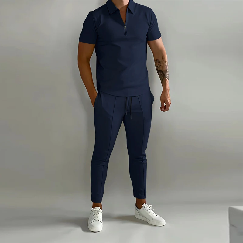 Slim Fit Men's Polo Shirt and Pants 2-Piece Suit