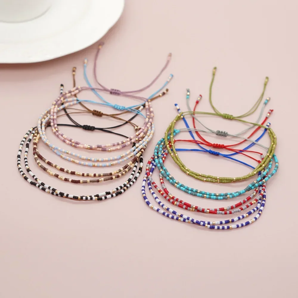

Beaded bracelet Rainbow Originality Double-deck Hand knitting Bohemia Adjustable Tide Simple Rice bead bracelet