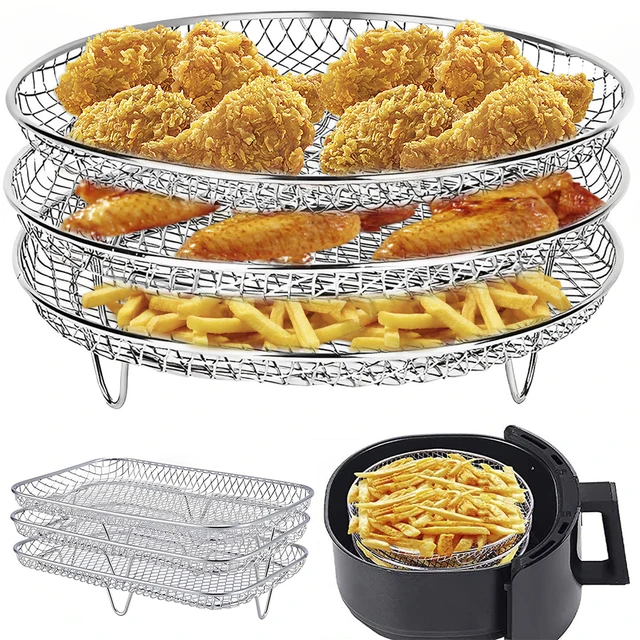 3Pcs Stackable Air Fryer Rack Compatible with Ninja Dual Air Fryer,  Rectangle Stainless Steel Dehydrator Rack Compatible with Ninja Dual Air  Fryer