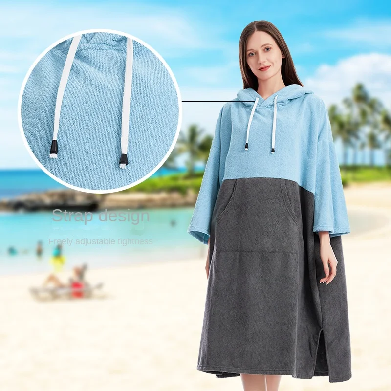 Sun Protection Bathrobe Bath Towel Extra Large Hooded Beach Wetsuit Towel Changing Robe Quick Dry Microfiber Towelling For Adult 4
