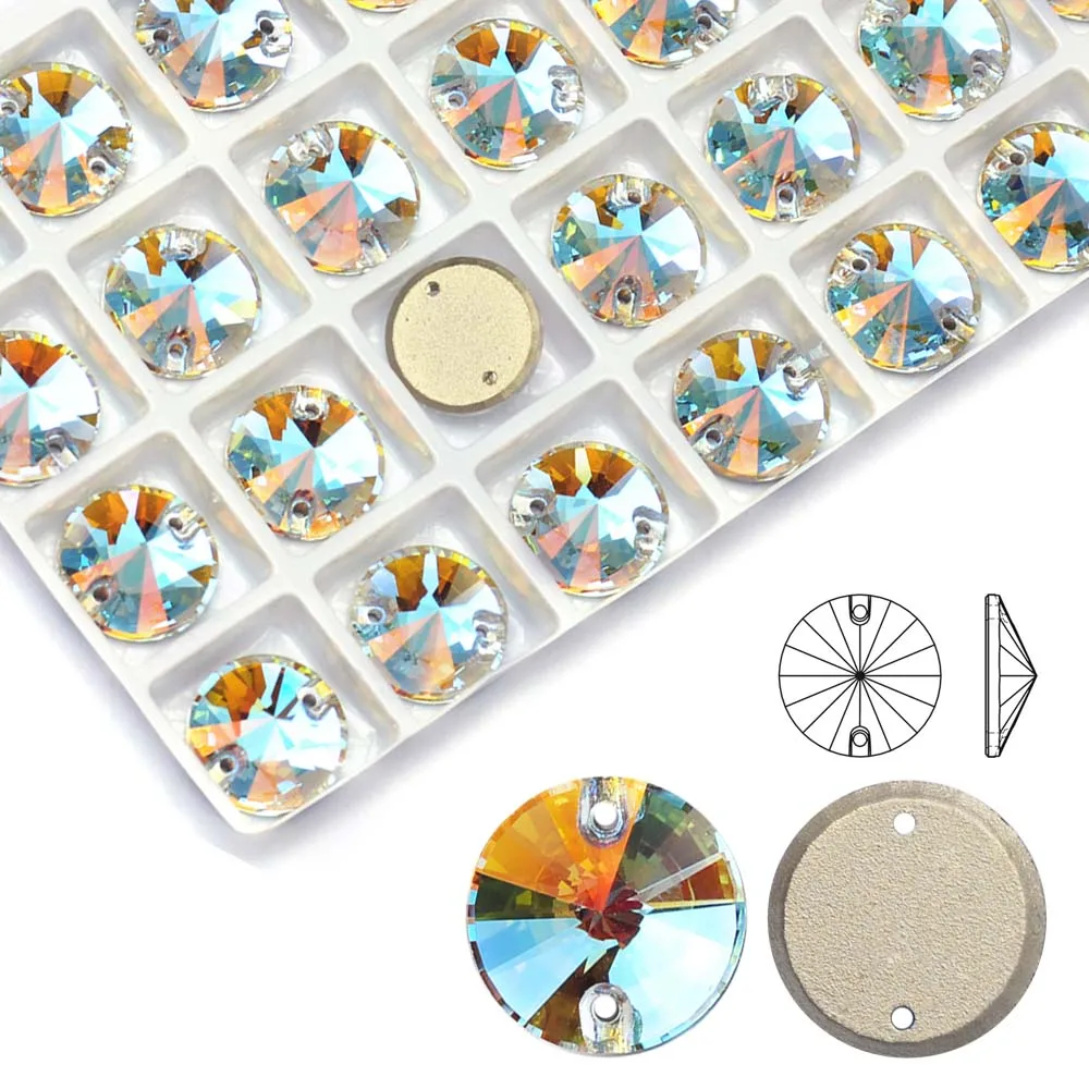 Cognac 8 10 12 14 16 18 mm Rivoli-Stein, Kristall, K9-Glas-Strass, flache Rückseite, zum Aufnähen von Strasssteinen für Kleidungsstücke, Kleidung