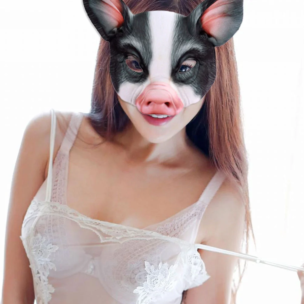2 Pcs Half Face Animal Mask Pig Mask for Party Festival Halloween Masquerade Fancy Ball Cosplay White and Black