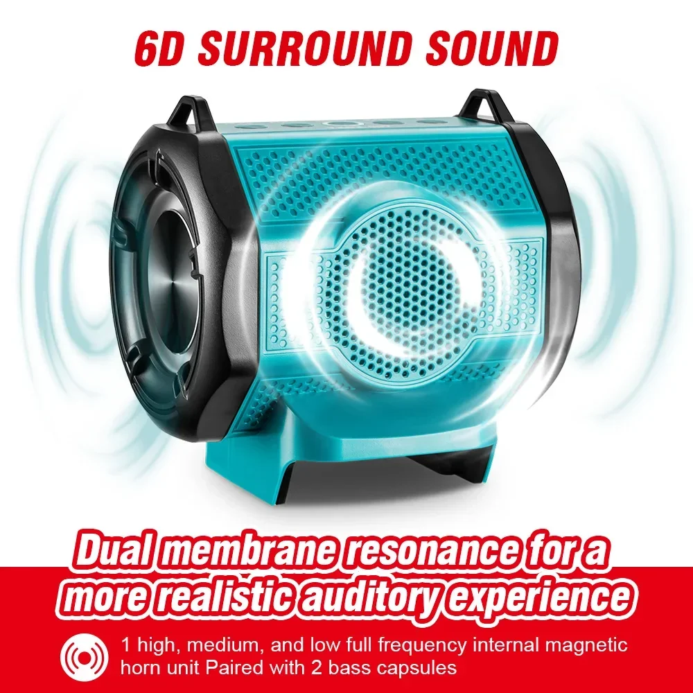 Wireless Bluetooth Speaker MT007 Outdoors 6D Surround Sound For Makita 18V Battery Lithium Battery Outdoors Loudspeaker 5