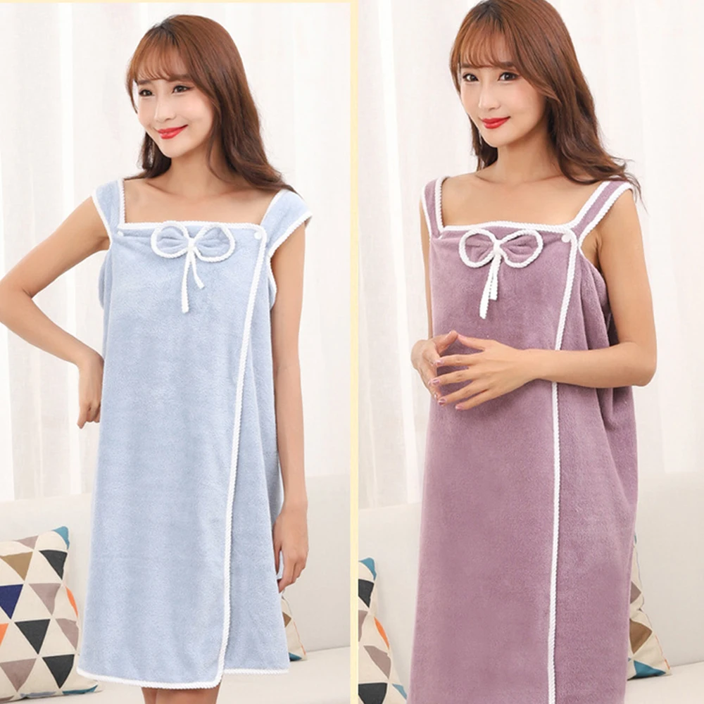 Bath Towels 140x80cm Wearable Coral Fleece Women Bath Skirt Absorbent Sling Skirt Shower Quick Dry