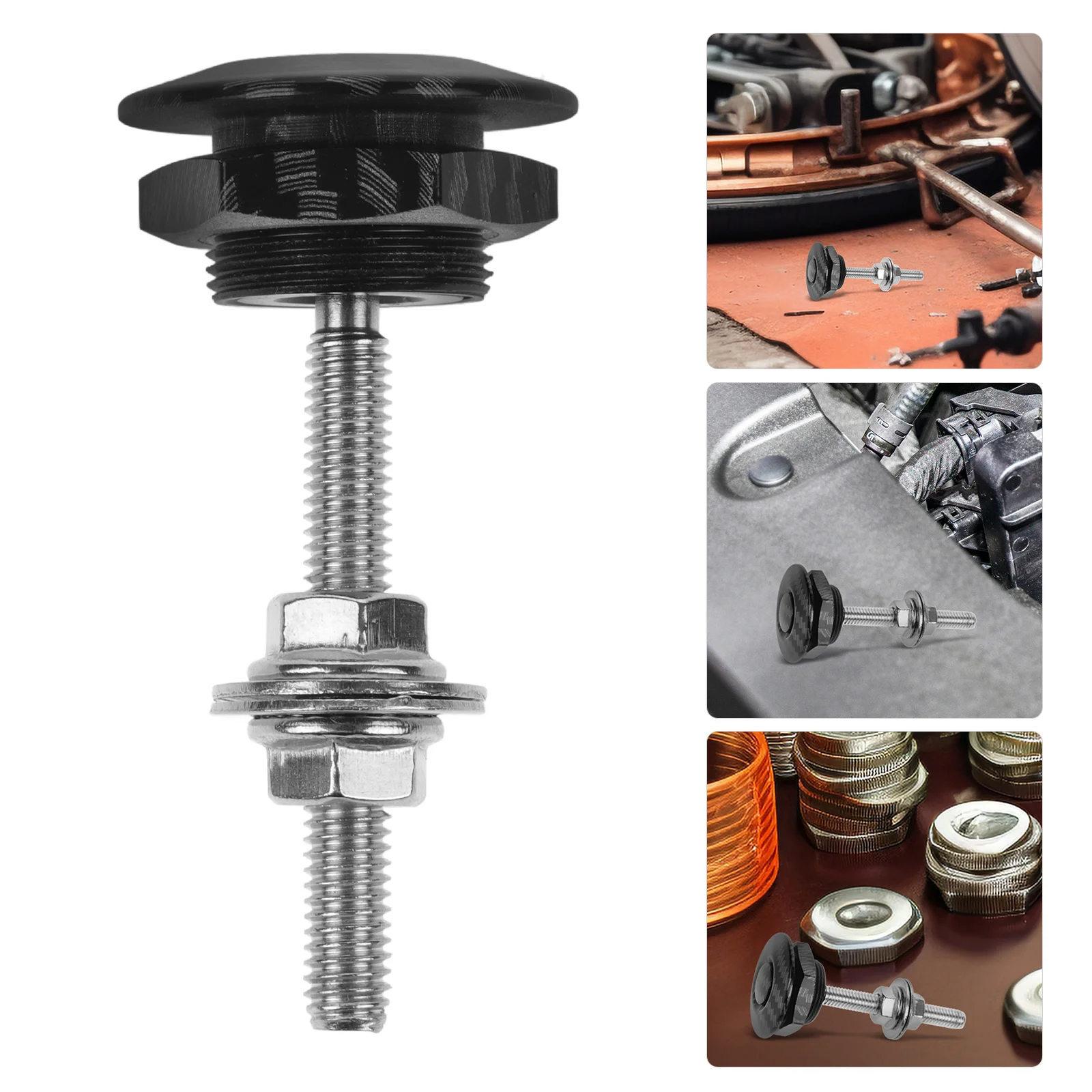 

Carbon Fiber Pattern Hood Lock Quick Latch Pins Bumper Holder Push Button Kit for