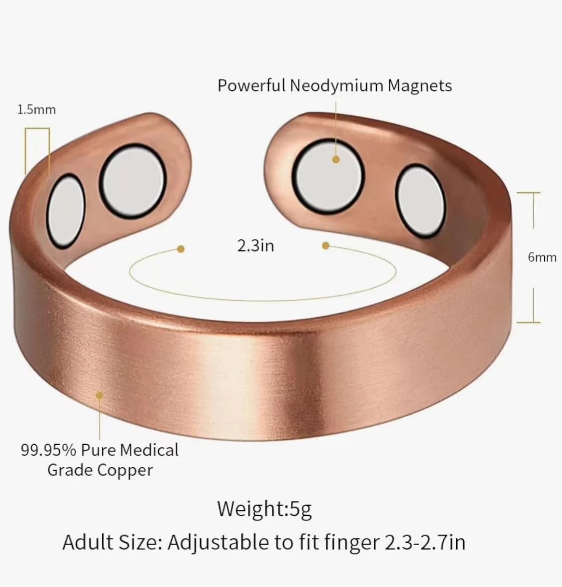Pure Copper Magnetic Adjustable Ring - Vintage Therapeutic Anillo Magnetico Gift