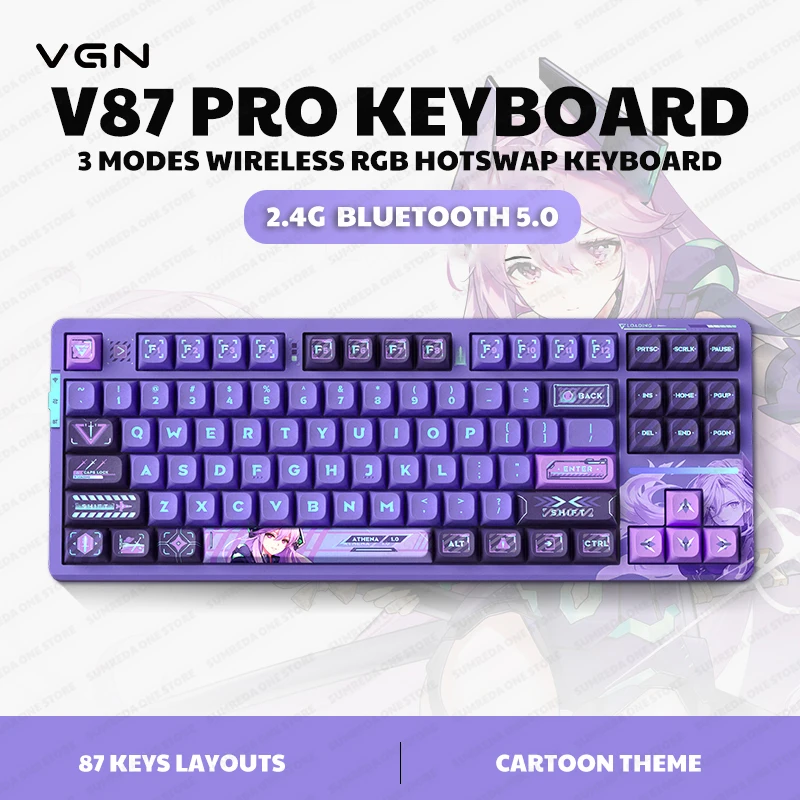 Vgn-mini Teclado Mecânico para Jogos sem Fio V87 Pro 2.4g Bluetooth com Fio Rgb Hot-swap Gamer Teclado sem Contato