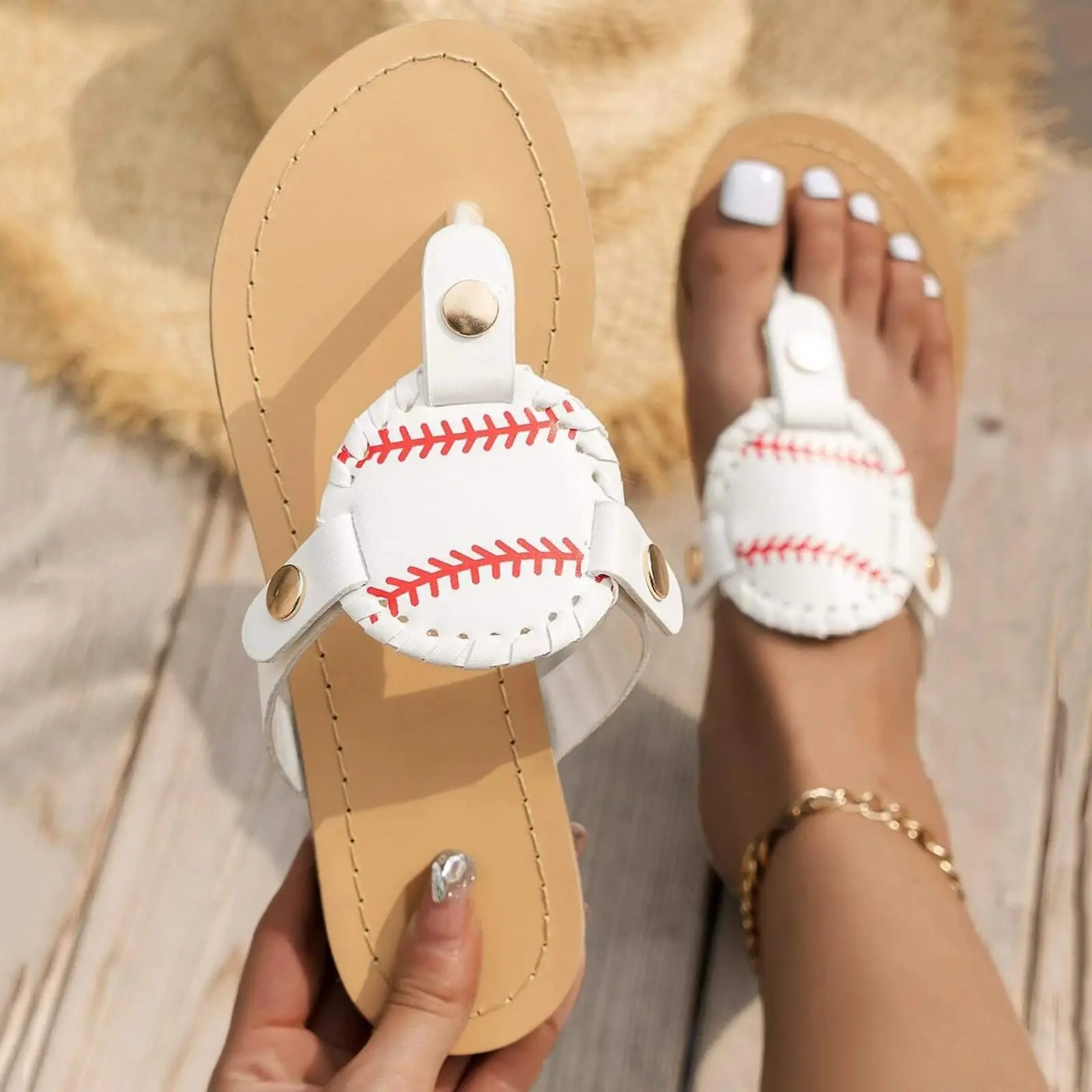 Women's Summer Fashion Baseball Sandals Flat Slippers Open Toe Casual Comfortable Ankle Flip Flops Roman Shoes Beach Travel Sand 2