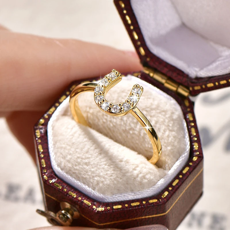 Rrjzz Round Cut CZ Lab Created Imitation Diamond Damen Hufeisen U-förmiger Ring 14k vergoldet Geburtstagsring Jubiläumsgeschenk – Detail 19