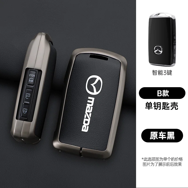 ontto Autosleutelhoes voor Mazda 3 Axela CX-30 2019 2020 CX-4 CX-5 CX-8 CX-9 2020 afstandsbediening cover PU lederen sleutelhoes sleutelhoes sleutelbescherming etui case 3 toetsen zilver