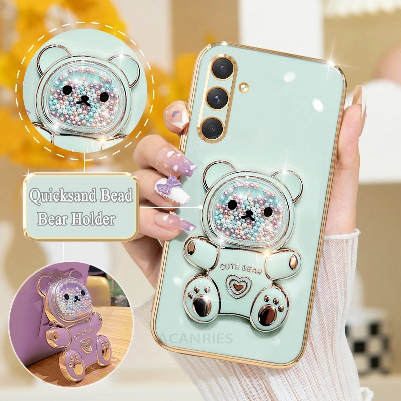Luxury Plating Silicone Case with Bear Holder & Stand Feature