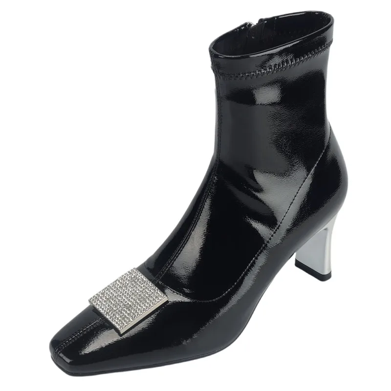 

Демисезонные новые эластичные тканевые модные ботинки на высоком каблуке классические сексуальные блестящие простые удобные короткие ботинки