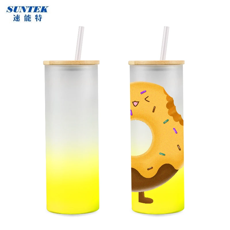 25oz Frosted Gradient Color Beer Juice Soda Shaped Glass Can Sublimation Coffee Glass Cup Sublimation Bell Charms