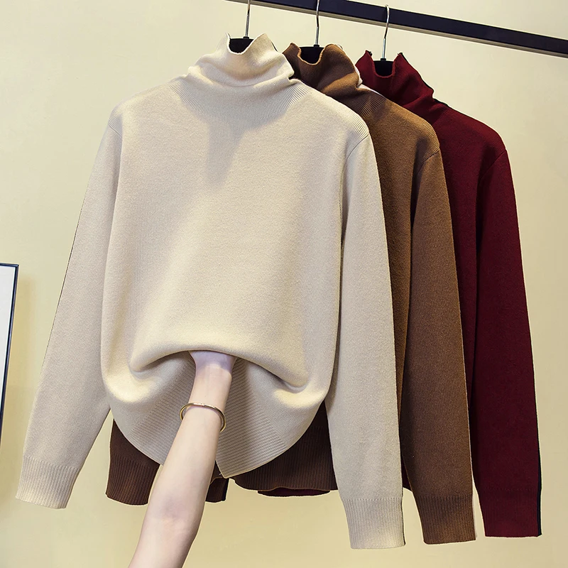 

Solid Fashion Knit Turtleneck Sweater Pullover Women Autumn Long Sleeve Knitwear Tops Basic All Match Korean Chic Ladies Jumper