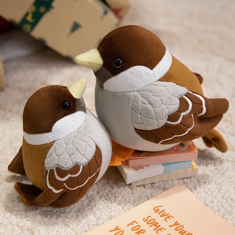 Lifelike Fat round Sparrow Plush Toy Stuffed Animal Doll Soft Bird Pillow Cute Simulation Gift for Girls And Boys Birthday