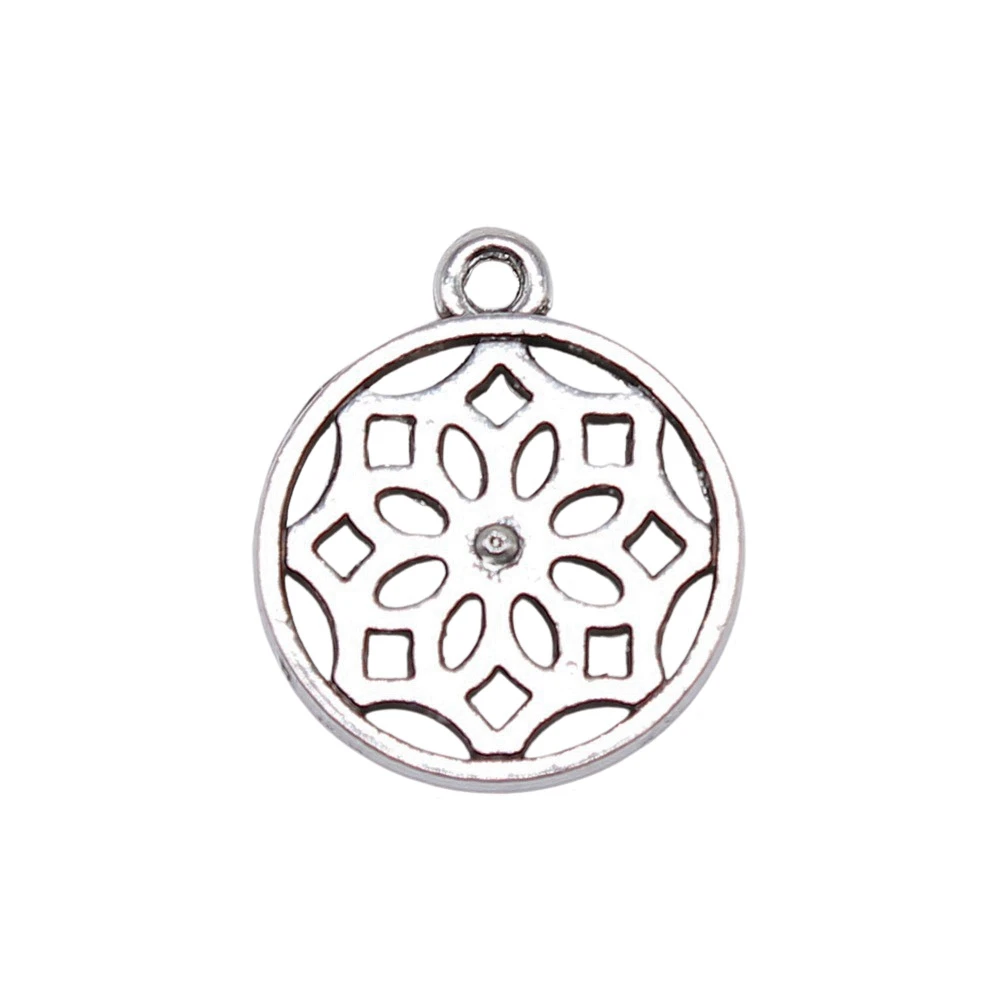 

20pcs/lot 15x18mm Round Flower Charms For Jewelry Making Antique Silver Color 0.59x0.71inch